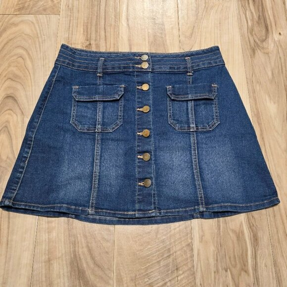 JOLT Button Front Denim Blue Jean Mini Skirt Size Retro 70s Boho Chic 31 x 15.5 - Picture 1 of 8